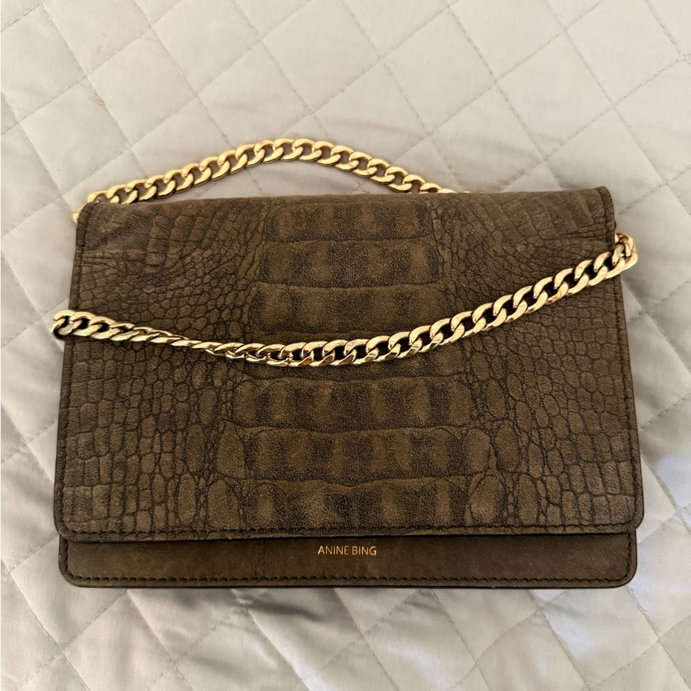 Anine Bing Croc Embossed Bag with Gold Chain